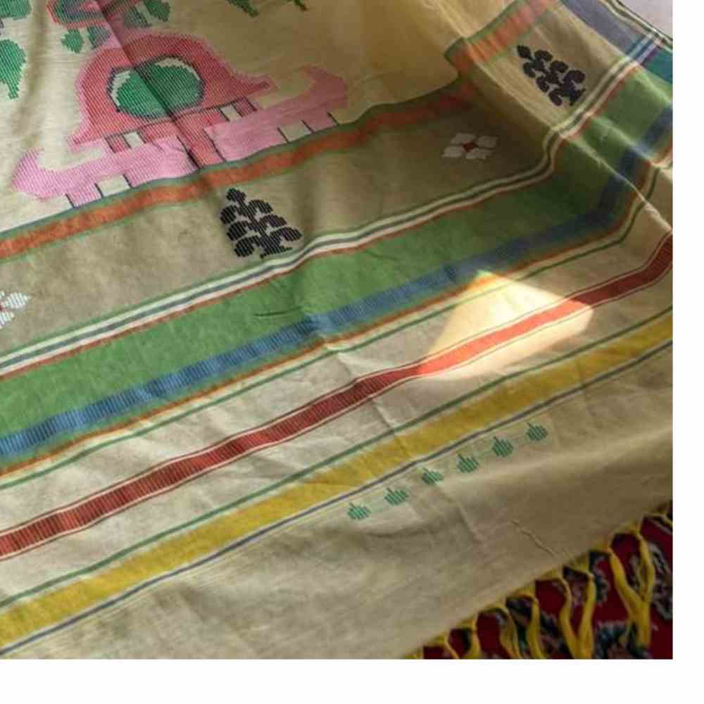 Tussar Saree with Madhubani Bride, Doli, and Kaahar Painting